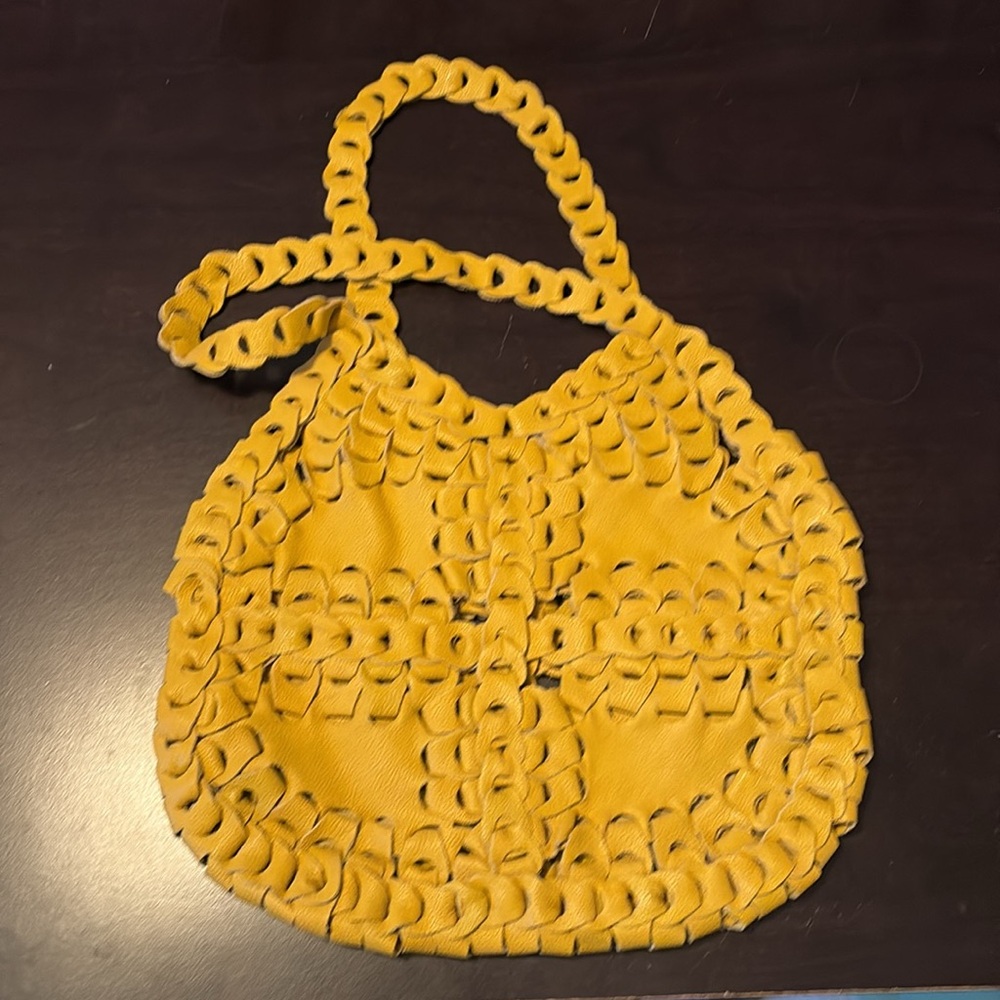 Yellow Leather Woven Women's Bag - Picture 2 of 3